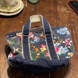 Lands' End Blue Floral Canvas Tote